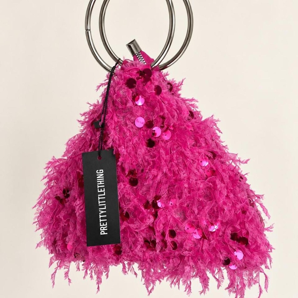PrettyLittleThing Hot Pink Shaggy Sequin Mini Bag